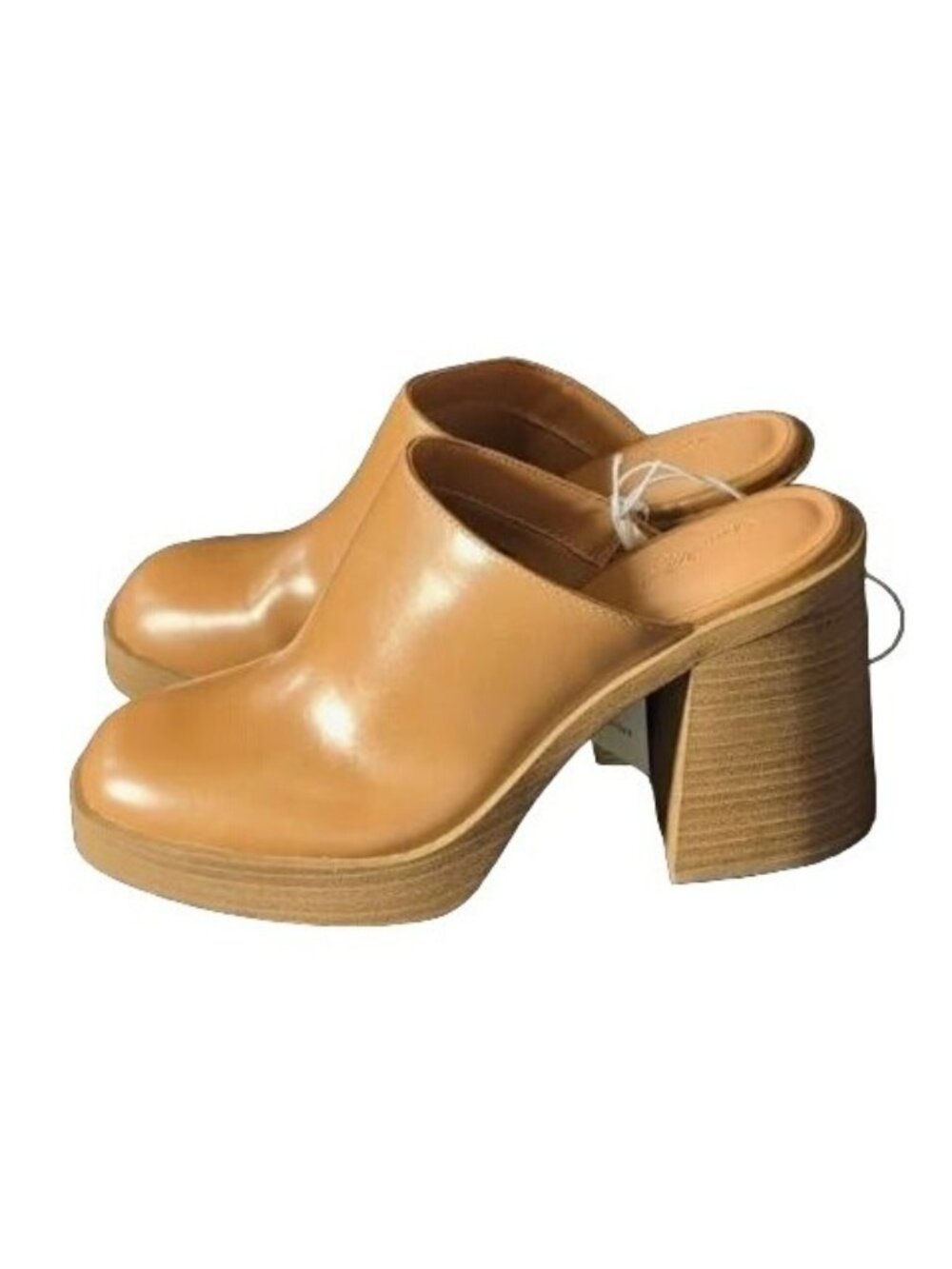 NIB Universal Threads Women's Tan Leather Block Heel Mules Size 6
